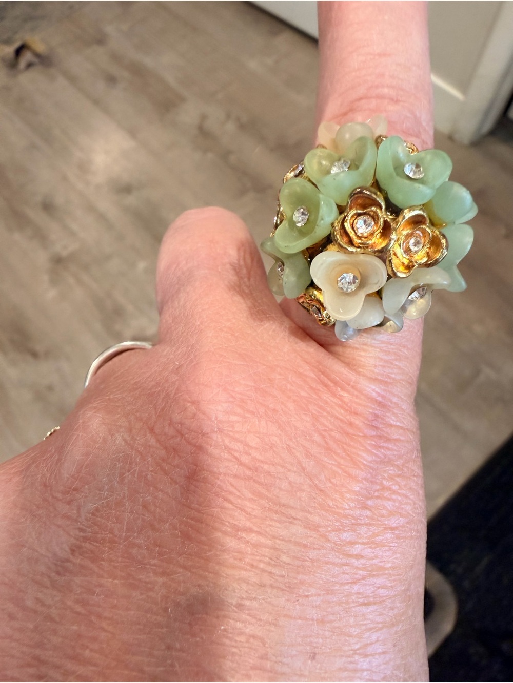 Gold & Green Floral Cluster Ring size 8.5